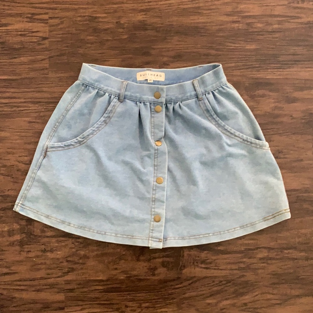 Button-front Skater Skirt-Lightwash